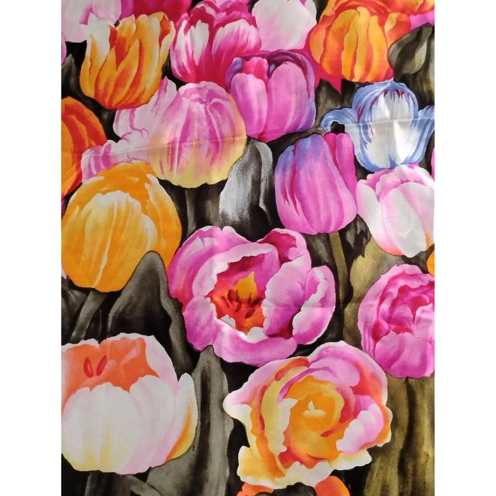 Casca Scarfs Inc Silk Square Scarf 34x34 Botanical Tulip Print Headband Necker